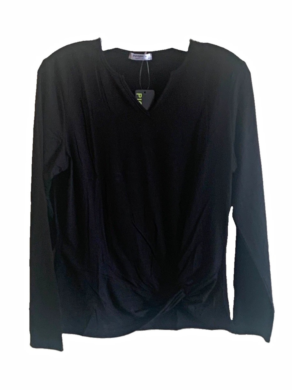 Pinspark Women's Black Long Sleeve V-Neck Twist Front Top